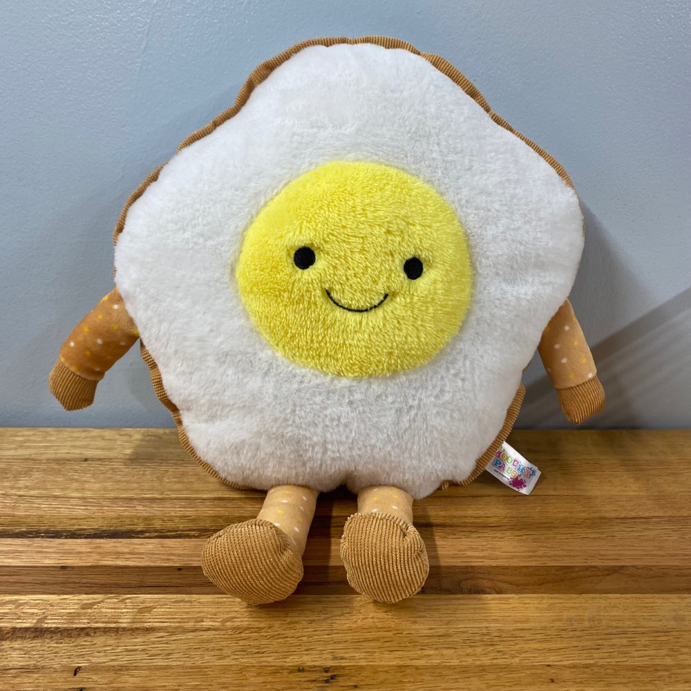 Smoochy Pals Fried Egg Plush Soft Squishy Stuffed Toy Linzy Toys 10 Inch White